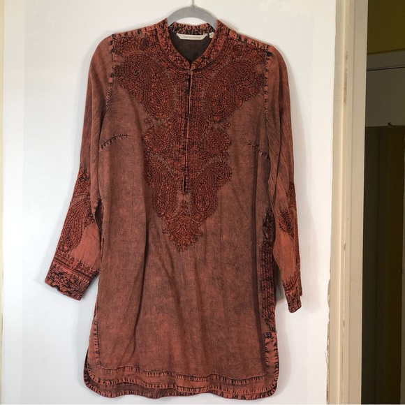Soft Surroundings Spice Market Burnt Orange Acid Wash Embroidered Tunic - Picture 3 of 15